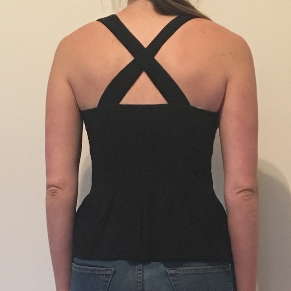 Women's Tulle Black Eyelet Peplum Criss-Cross Top - Picture 2 of 3